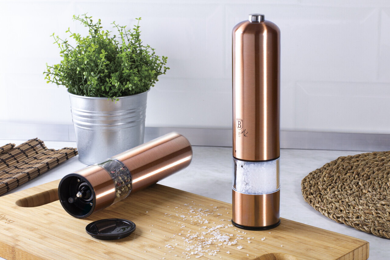 Set 2 rasnite electrice pentru sare/piper Berlinger Haus, Rose Gold, inox/ceramica, roz - imagine 2