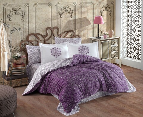 Lenjerie de pat dubla, Marcella - Lilac, Hobby, Bumbac Satinat
