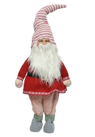 Decoratiune Gnome w dress red, Decoris, 30x15x85 cm, poliester, multicolor