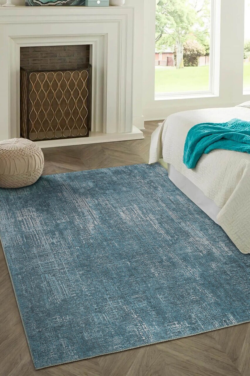 Covor, Folk Chenille, 75x150 cm, Poliester, Albastru