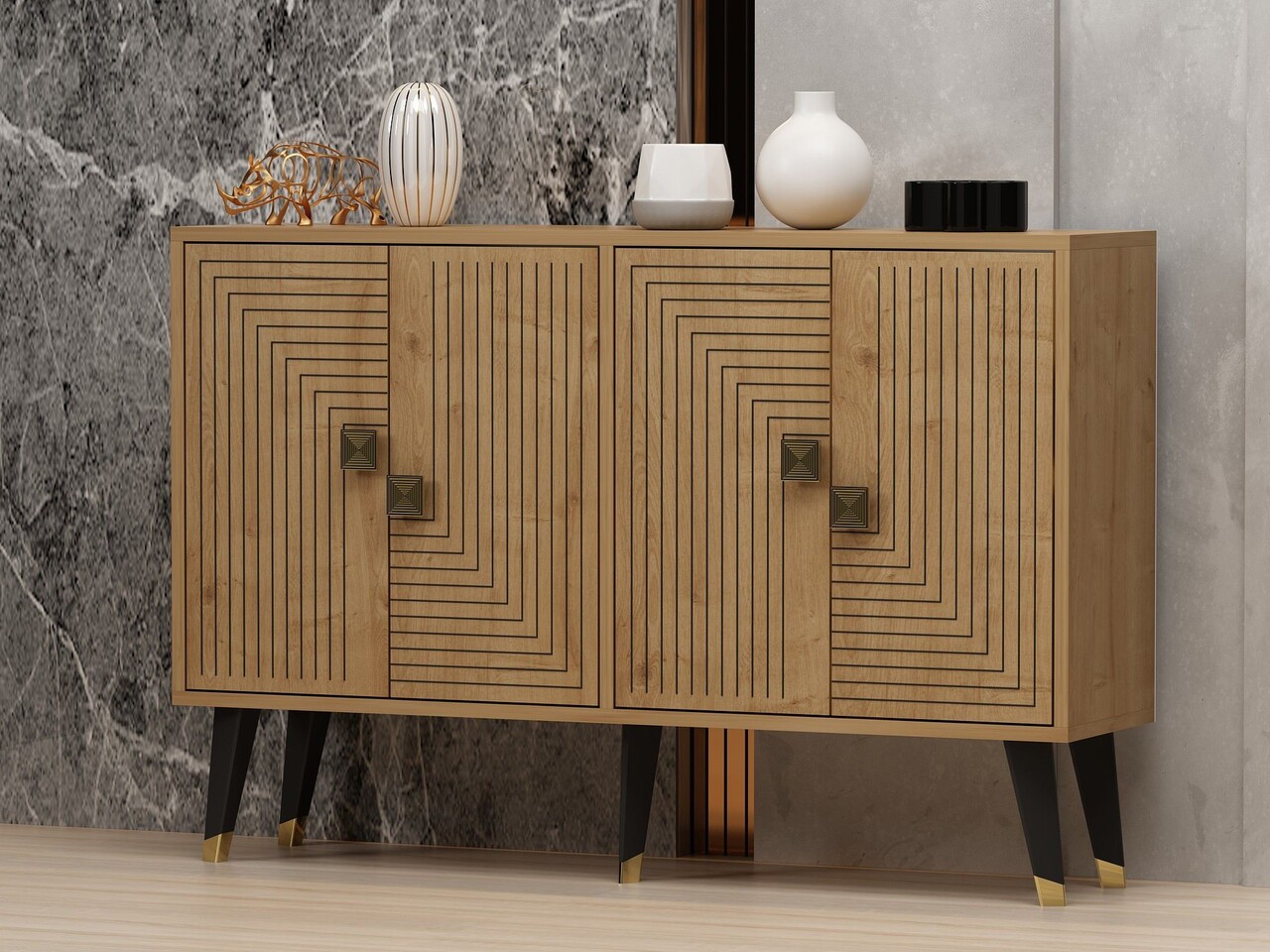 Consola, Odessa, Ahart, 120x80x30 cm, PAL, Stejar safir / Aur - 1 | YEO