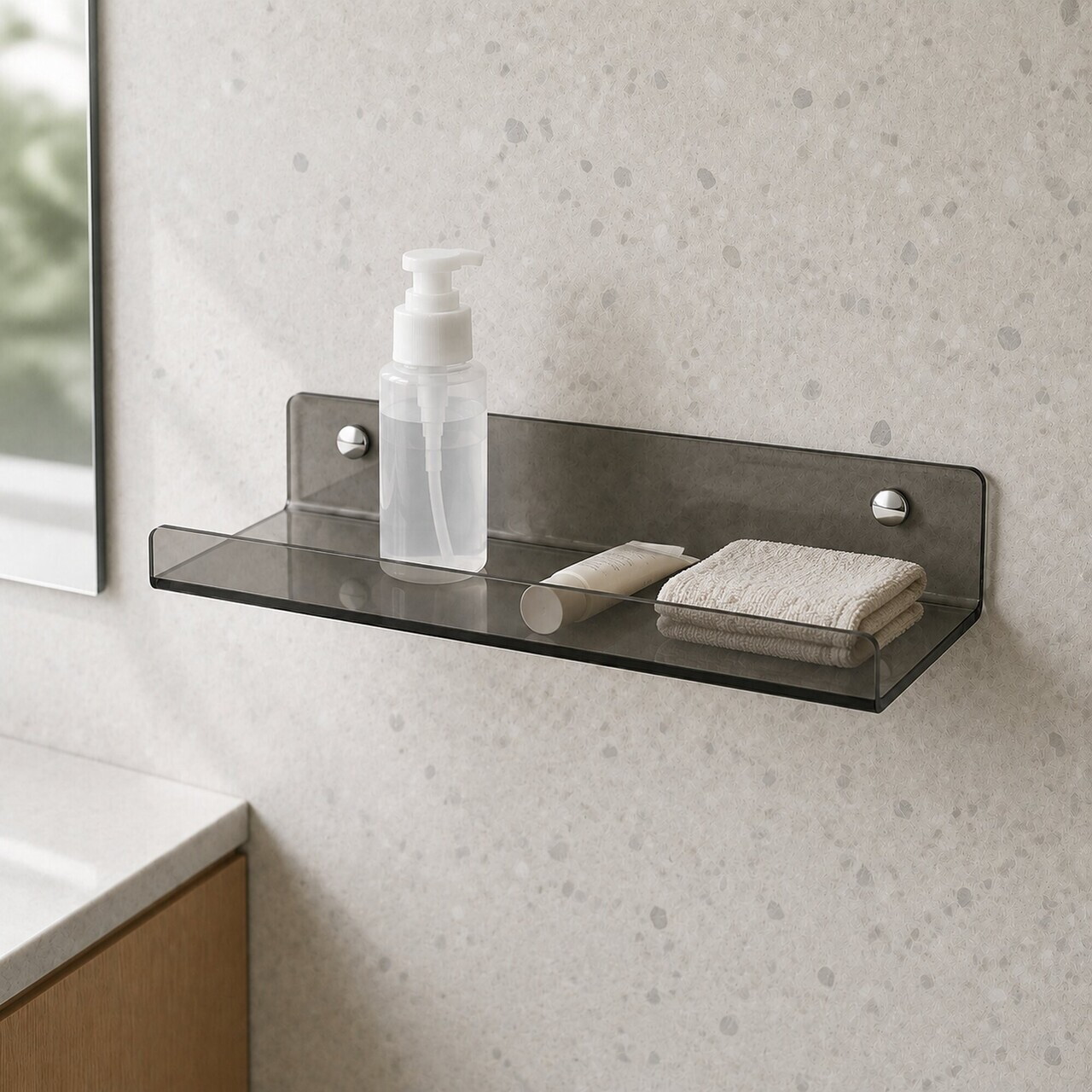 Raft de perete acrilic, Hanah Home, Vivid, 40x10x4 cm, Gri fumuriu
