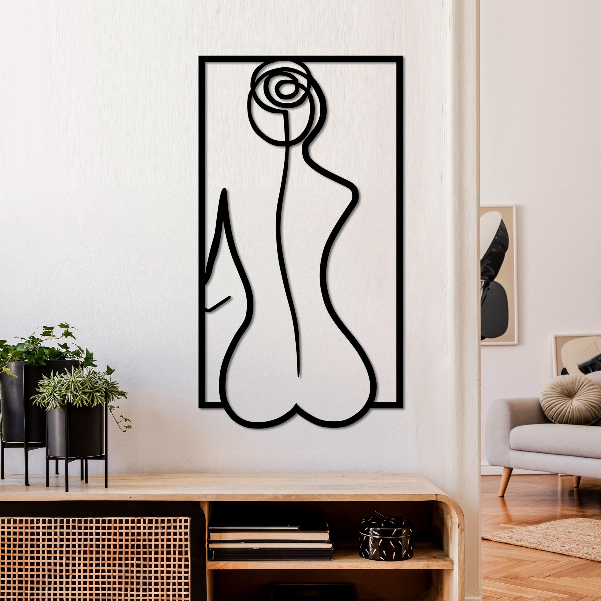 Decoratiune de perete, Rose Silhouette, Dimensiuni: 70 x 38 cm, Negru