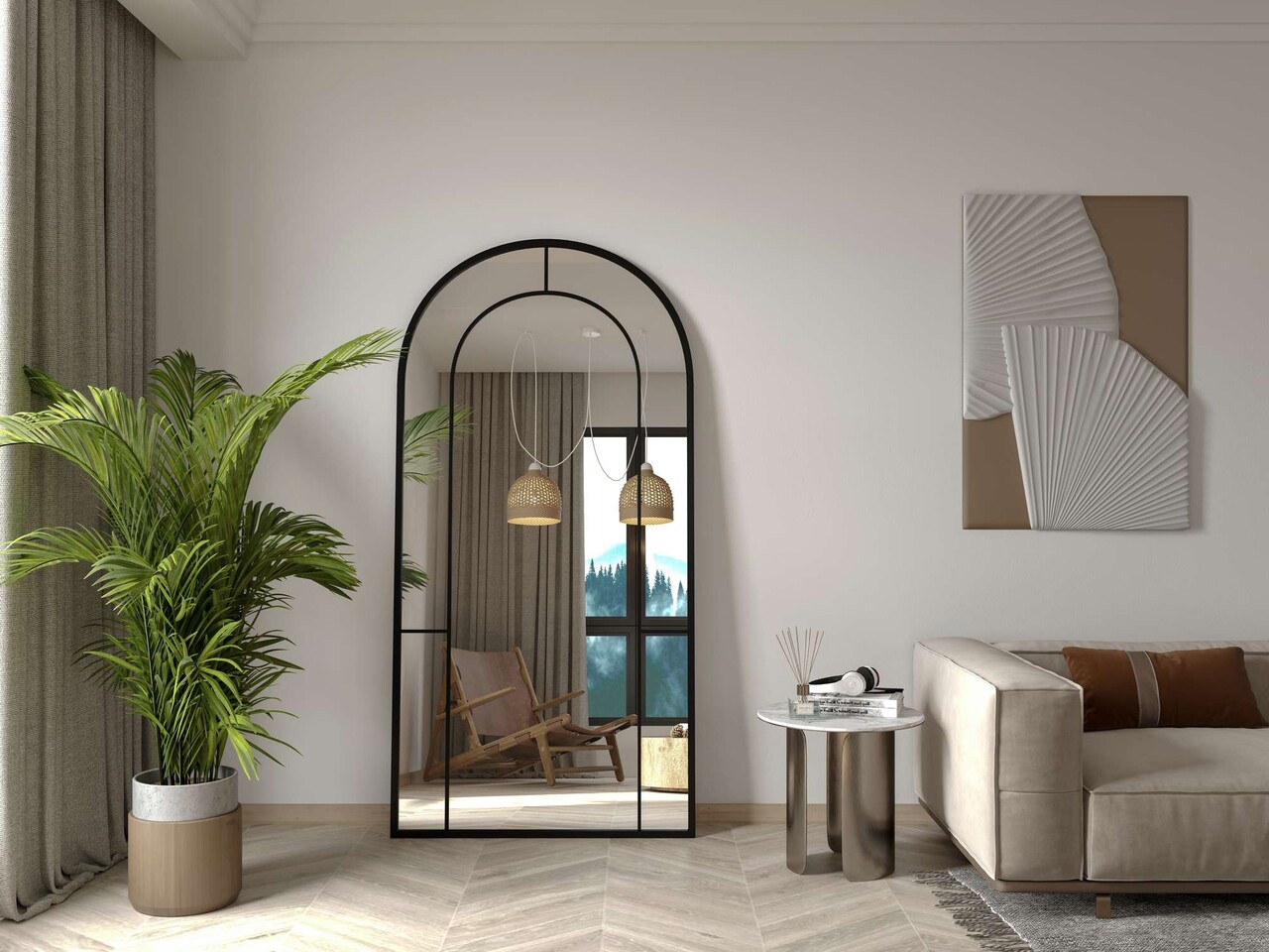 Oglinda Cheval Hanah Home Rounda 90x180 cm Metal Negru