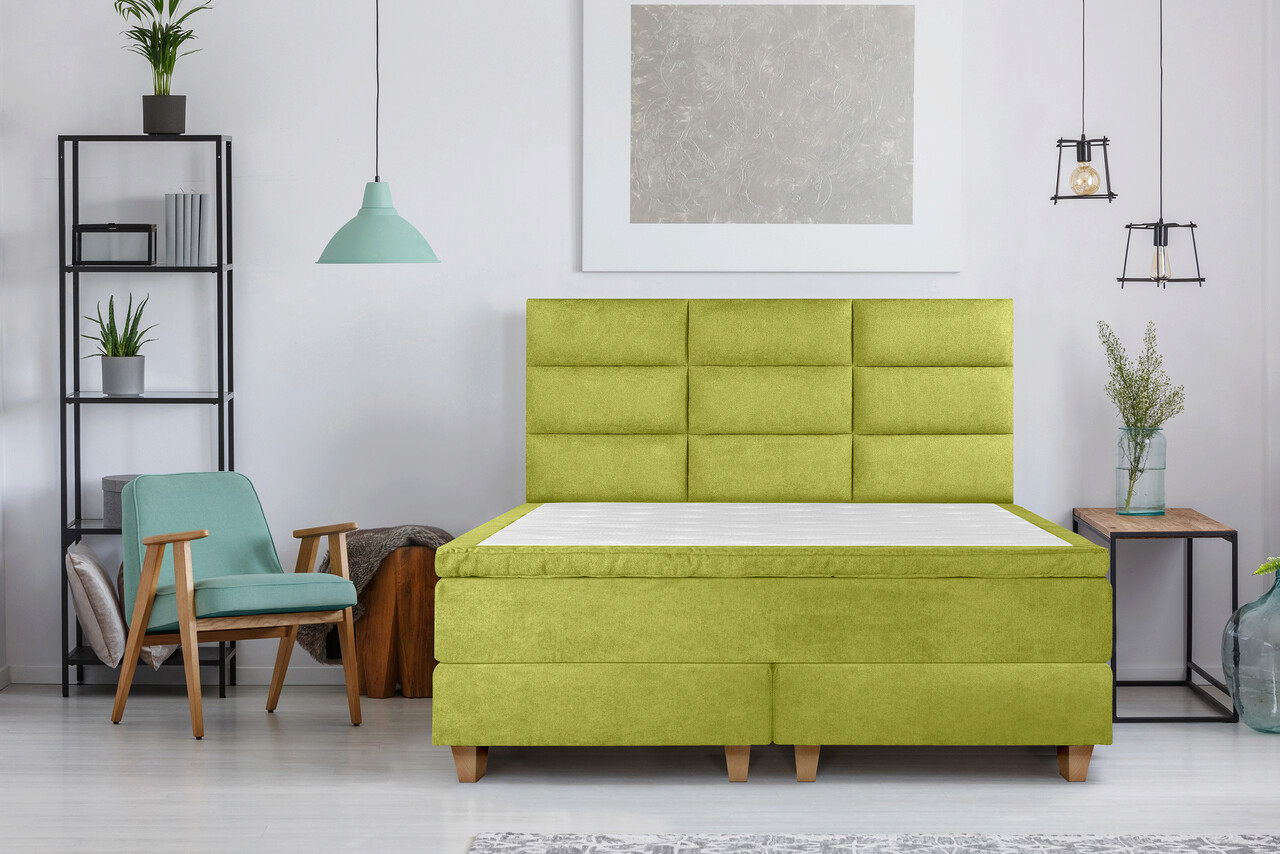 Pat matrimonial, Stockholm, Harmony E, 180x200 cm, saltea tip Pocket, topper memory, Verde