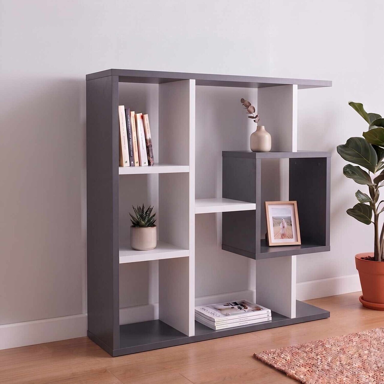 Corp biblioteca, Hanah Home, Yegane, 70.9x74.5x19.7 cm, Alb / Antracit — imaginea 6