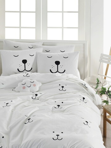 Lenjerie de pat dubla king (bl), eles - white, mijolnir, bumbac ranforce