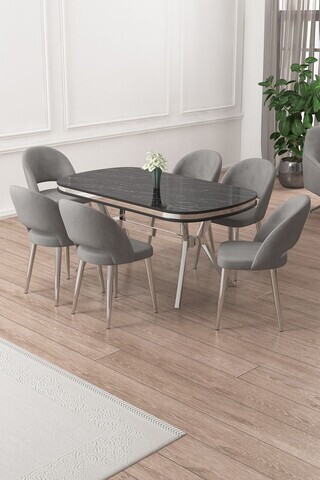 Set masa si scaune (7 piese), Hanah Home, Jita, Sonata / Crom / Gri