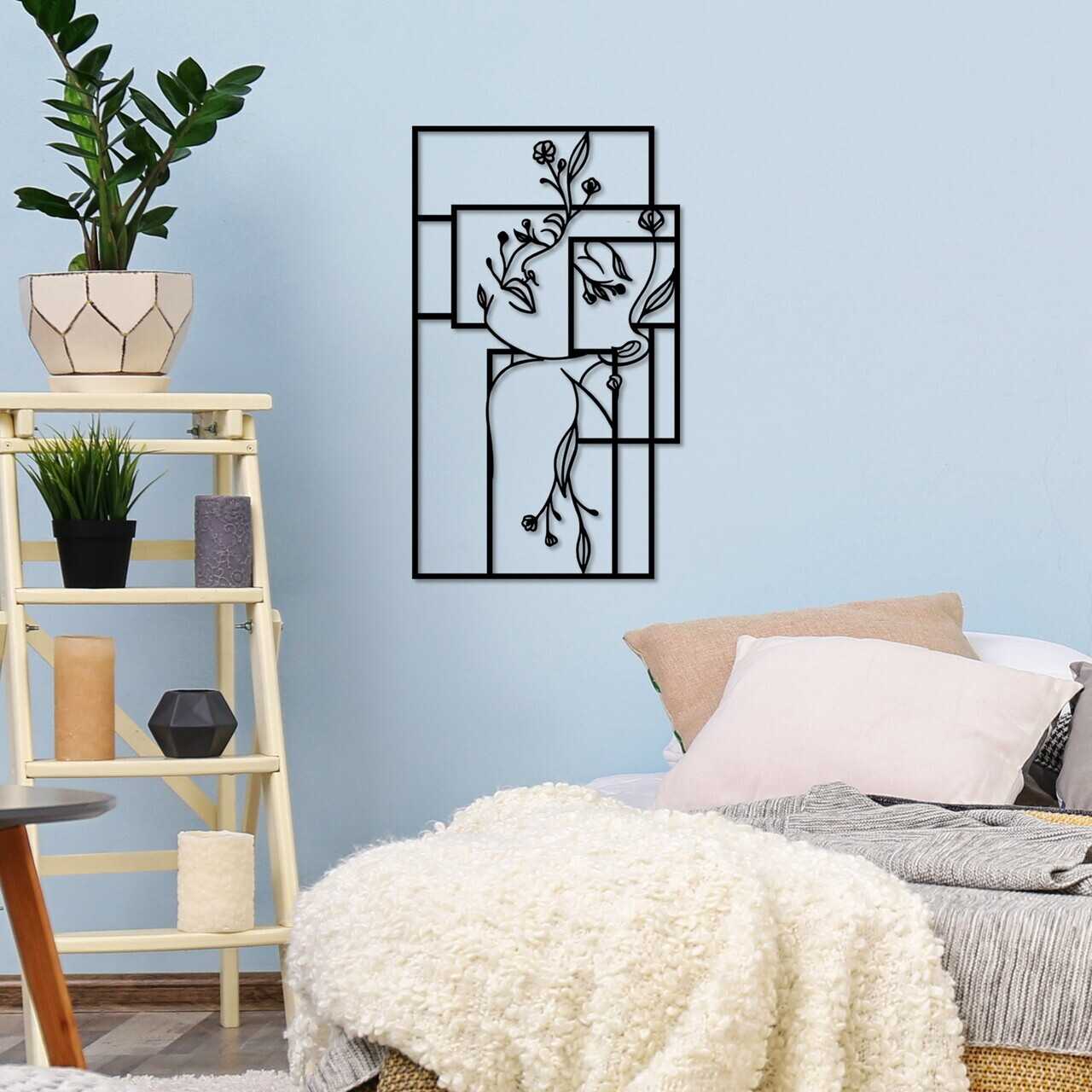 Decoratiune de perete, Flower Woman 1, Dimensiune: 70 x 70 cm, Negru — imaginea 3