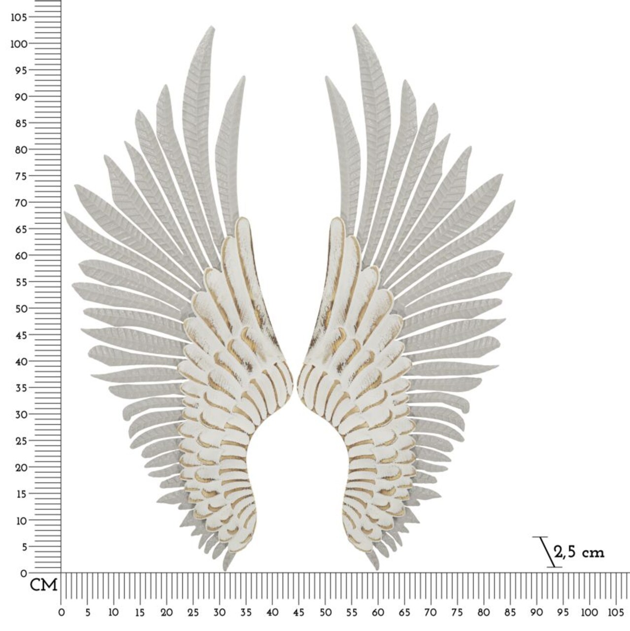 Set 2 decoratiuni de perete, Mauro Ferretti, Wings, 43.8x104 cm, fier, alb prespalat - imagine 3