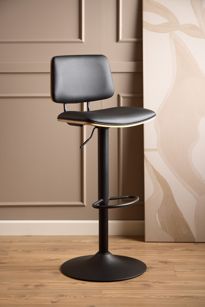 Scaun de bar Owen, Actona, 45.5x50x92.5 cm, rotativ, piele ecologica/otel, negru - view 6