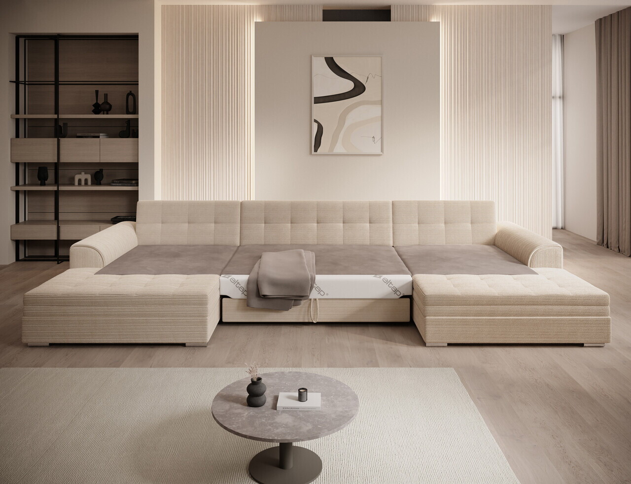 ELTAP Coltar extensibil 6 locuri Vento 359x165x78 cm lemn/poliester bej