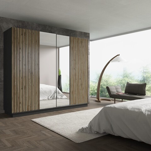 Dulap pentru haine, Cordelia, FRN-9022, Lemn / Negru / Pin Atlantic