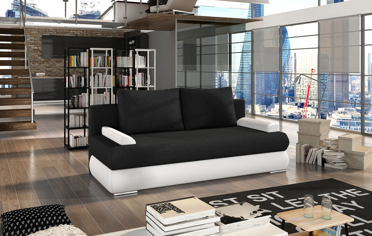 Canapea extensibila 3 locuri ELTAP, Milo, 213x95x90 cm, lemn/poliester, negru