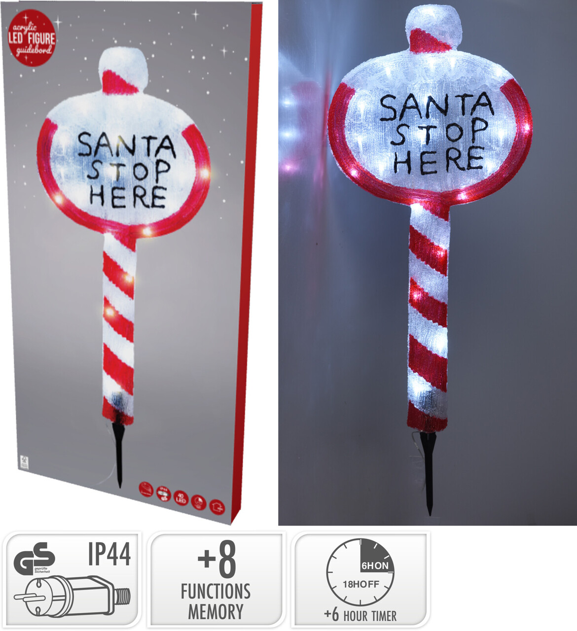 Decoratiune luminoasa de exterior cu 40 LED-uri Santa Stop Here, Excellent Houseware, transformator IP44, 27x4x78 cm, rosu/alb - 1 | YEO