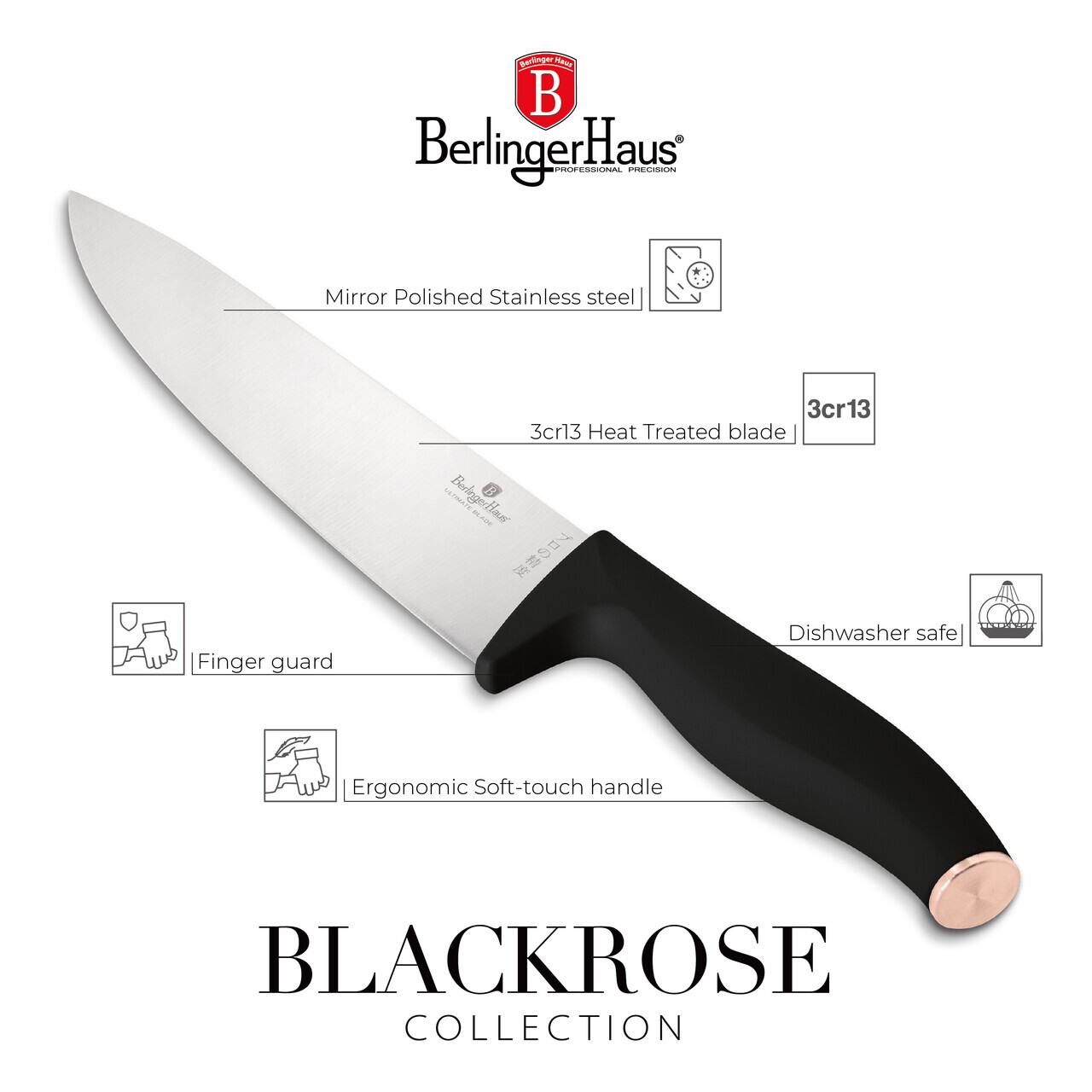 Set 5 cutite cu tocator Berlinger Haus, Black Rose, inox/bambus, negru/natur - imagine 13