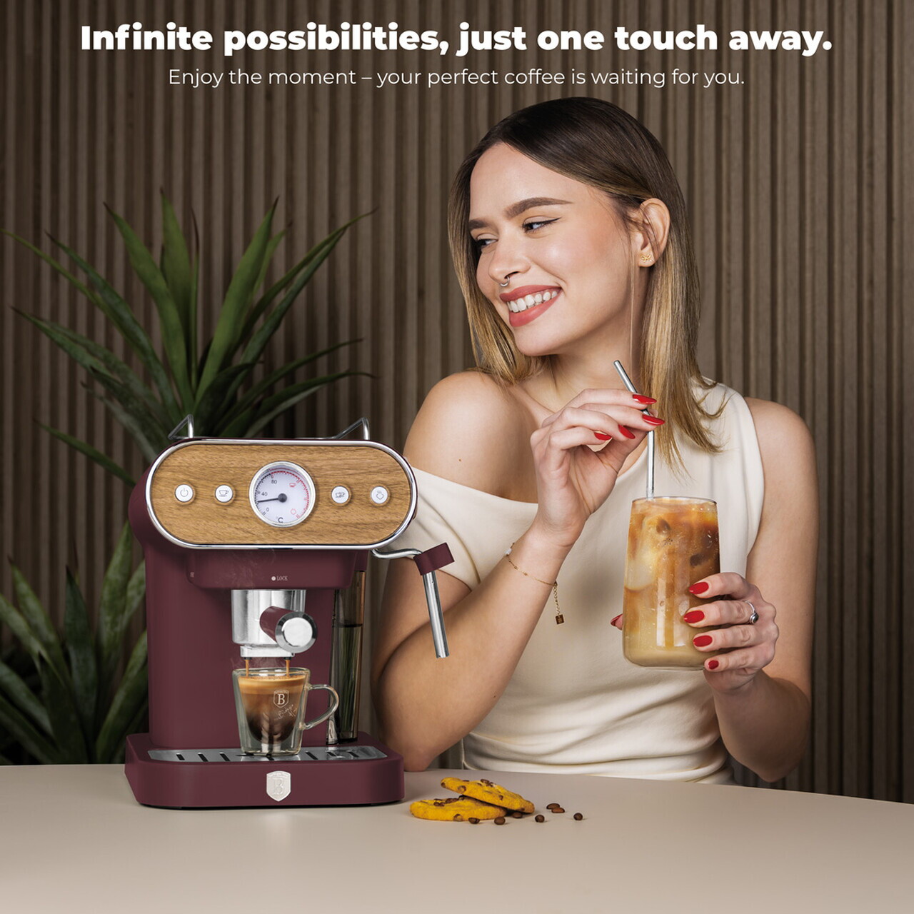 Espressor 3 in 1 Berlinger Haus, Leonardo Nordic, 950W, 23x26.5x30.5 cm, inox, visiniu mat/natur - imagine 11