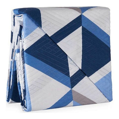 Cuvertura matlasata 2 fete Double Triangle, Gift Decor, 240 x 260 cm, poliester, albastru/alb 240 imagine 2022