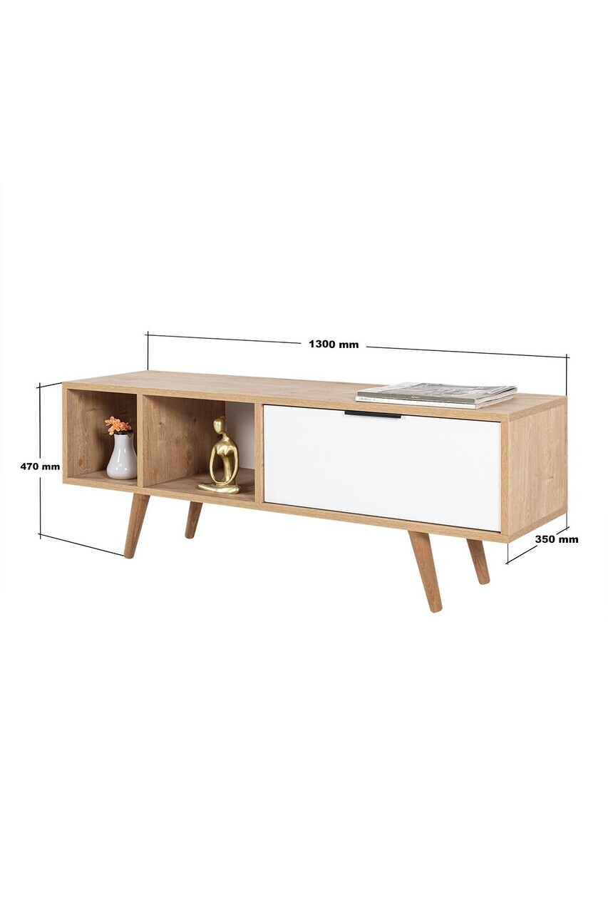 Comoda TV, Hanah Home, Venüs 3340, 130x46x35 cm, PAL, Stejar Safir / Alb — imaginea 7
