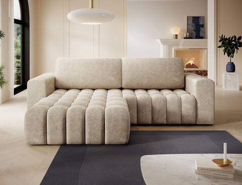 Coltar extensibil stanga 4 locuri ELTAP, Bon-01, Bonett, 250x175x92 cm, lemn/poliester, bej inchis