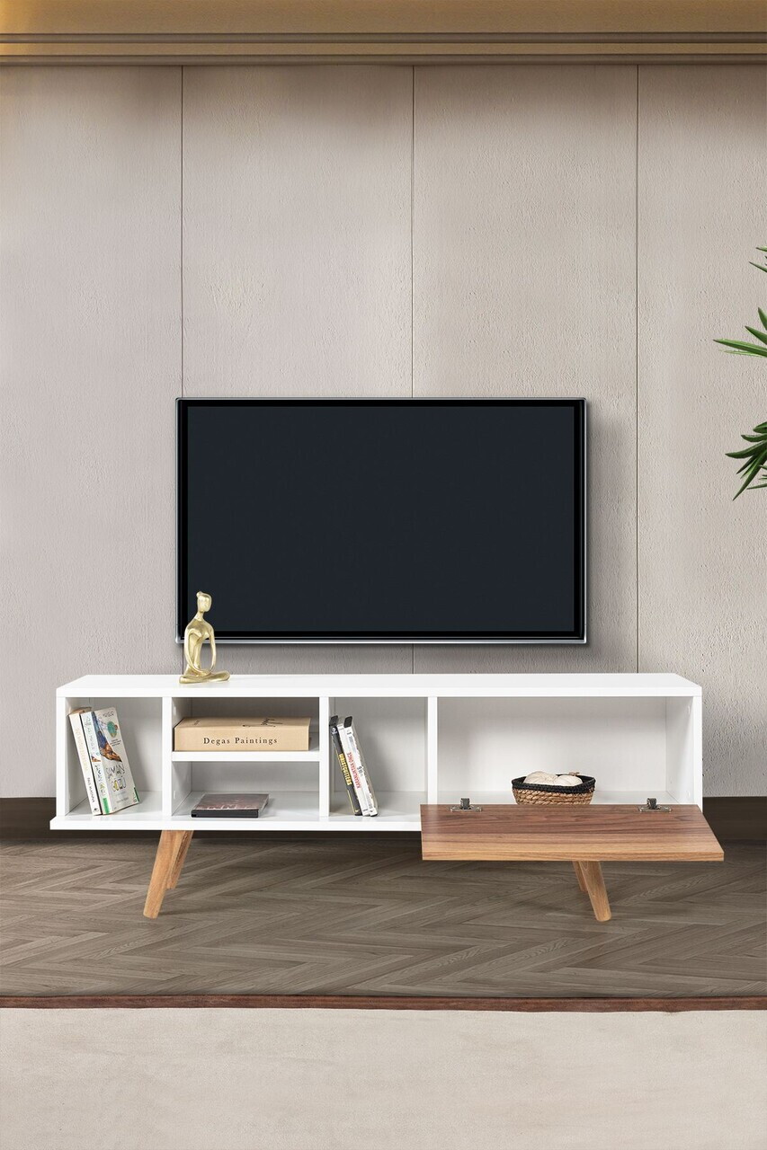 Comoda TV, Hanah Home, Ela 3330, 130x47x35 cm, PAL, Alb/Maro — imaginea 2
