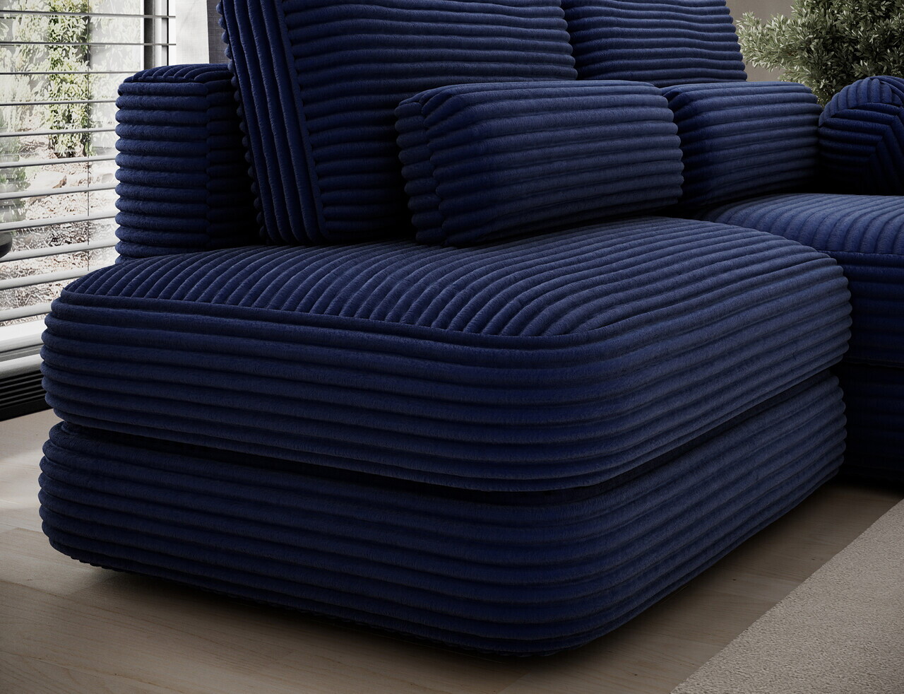 Coltar extensibil dreapta 3 locuri ELTAP, Ripeli, 217x175x96 cm, lemn/catifea din poliester, albastru inchis — imaginea 8