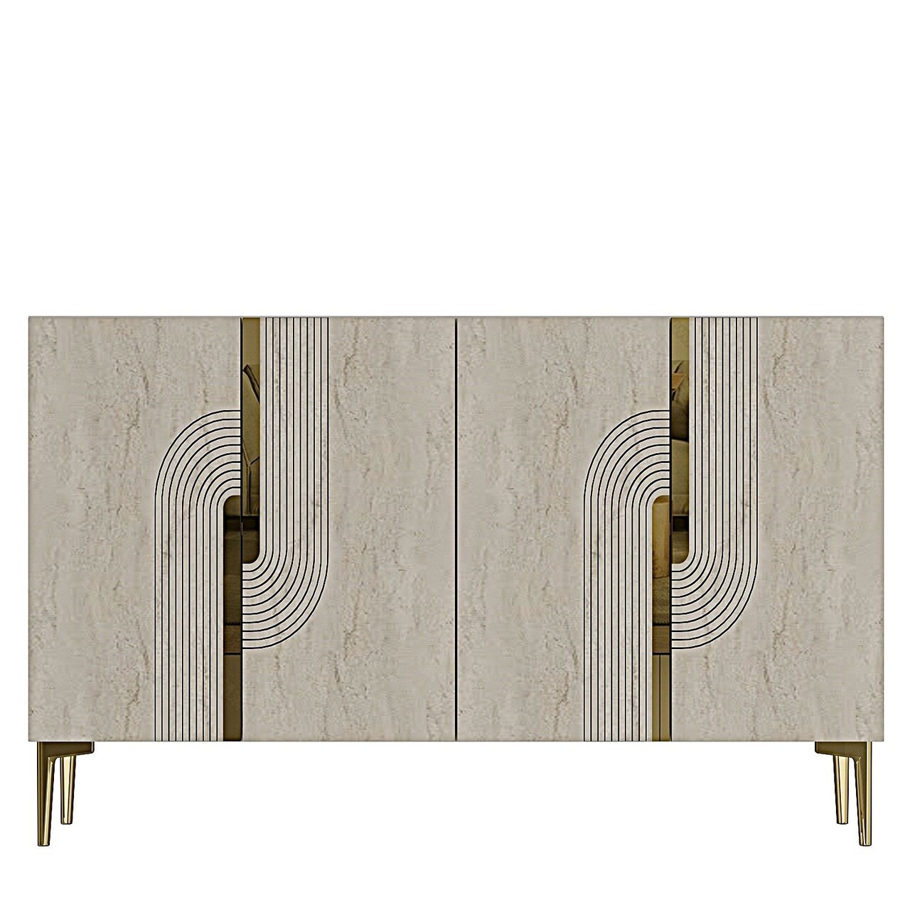Consola, Hanah Home, Meyra 120, 120x75x32 cm, Alb / Travertin / Auriu - view 5