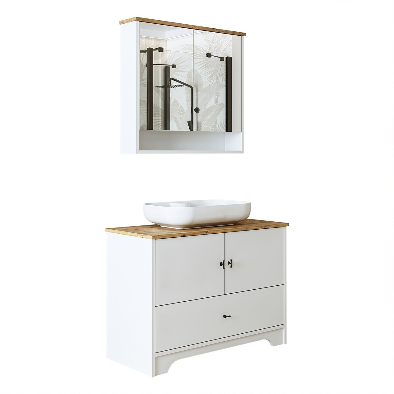 Set Dulap de Baie cu Chiuvetă și Oglindă (2 Piese), Hanah Home, 2396, MDF-LAM, Alb mat — imaginea 6
