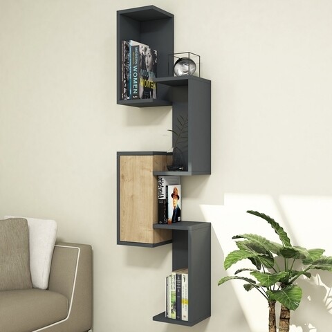Raft pentru perete Esta, Puqa Design, 44x20x159 cm, antracit/safir 44x20x159
