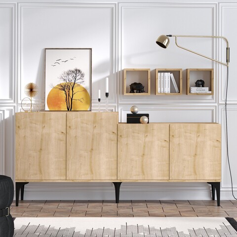 Set consola cu 3 rafturi pentru perete, Elegance, Magne, pal melaminat, stejar Comode