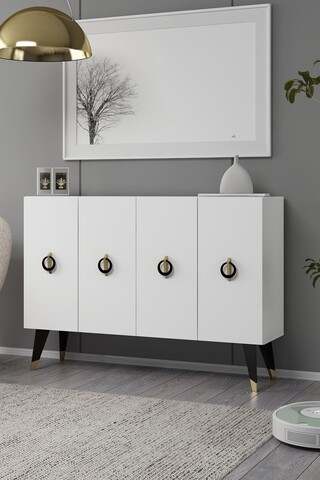 Consola, Hanah Home, 8183KM-32, 120x80x29.6 cm, PAL , Alb / Negru / Auriu