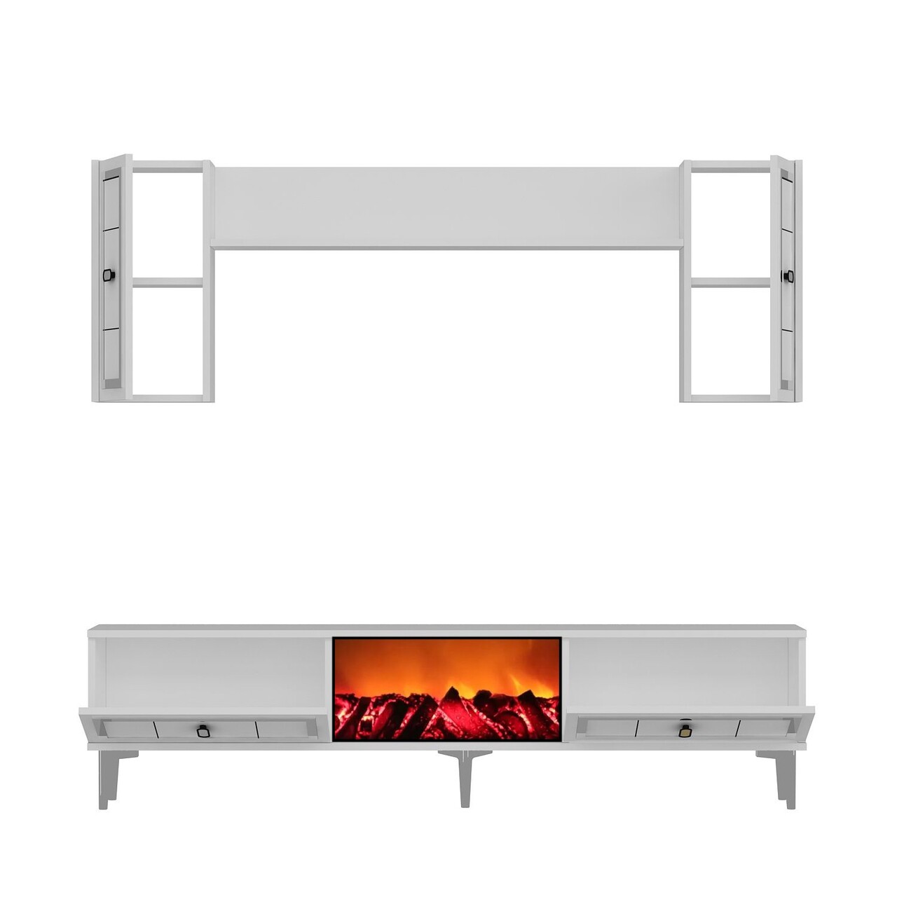 Comoda TV, Hanah Home, Orion Fireplace, 150x44.6x29.6 cm, PAL , Alb / Argintiu - imagine 5