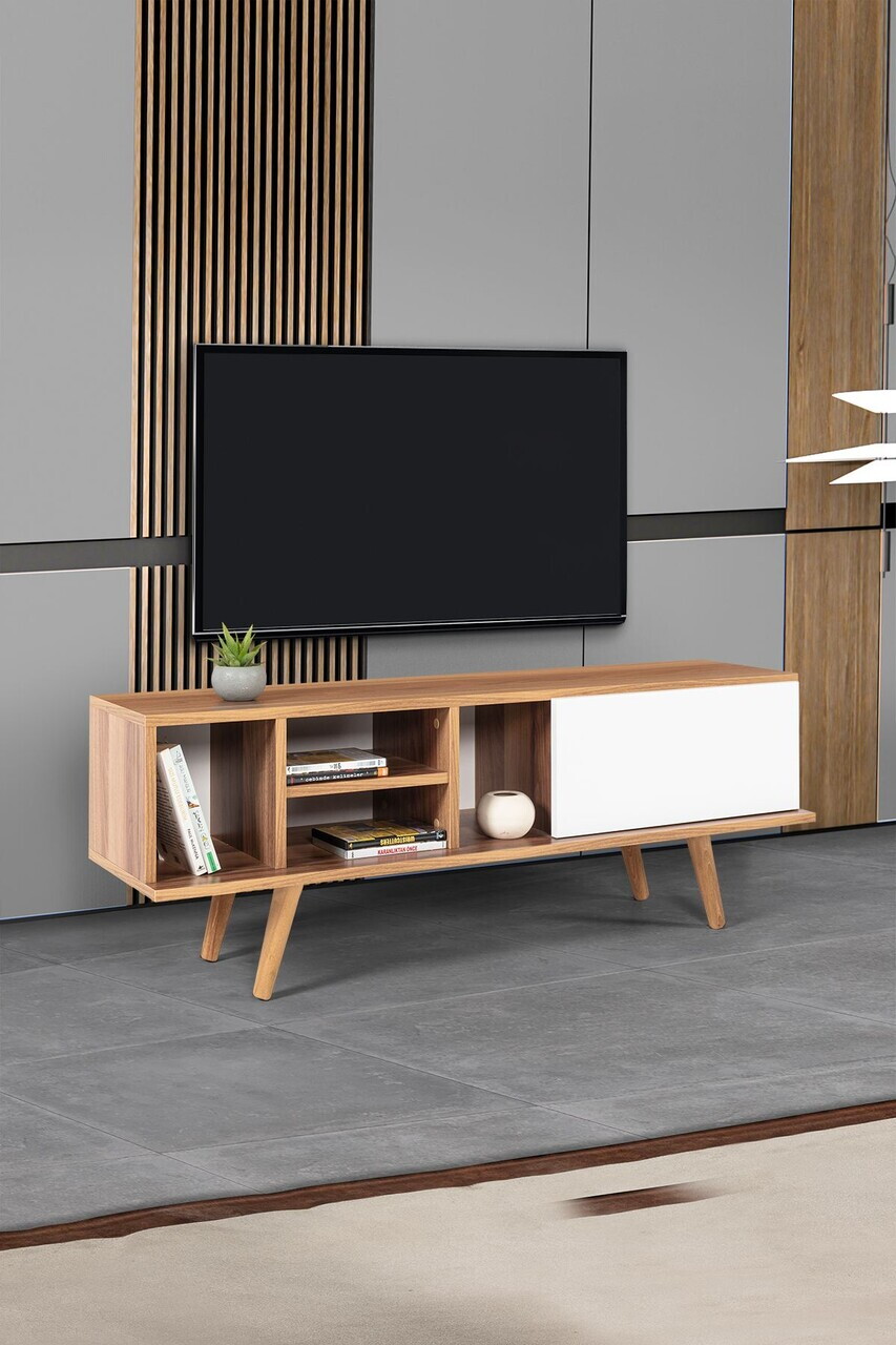 Comoda TV, Hanah Home, Ela 3333, 130x47x35 cm, PAL, Nuc/Alb — imaginea 3