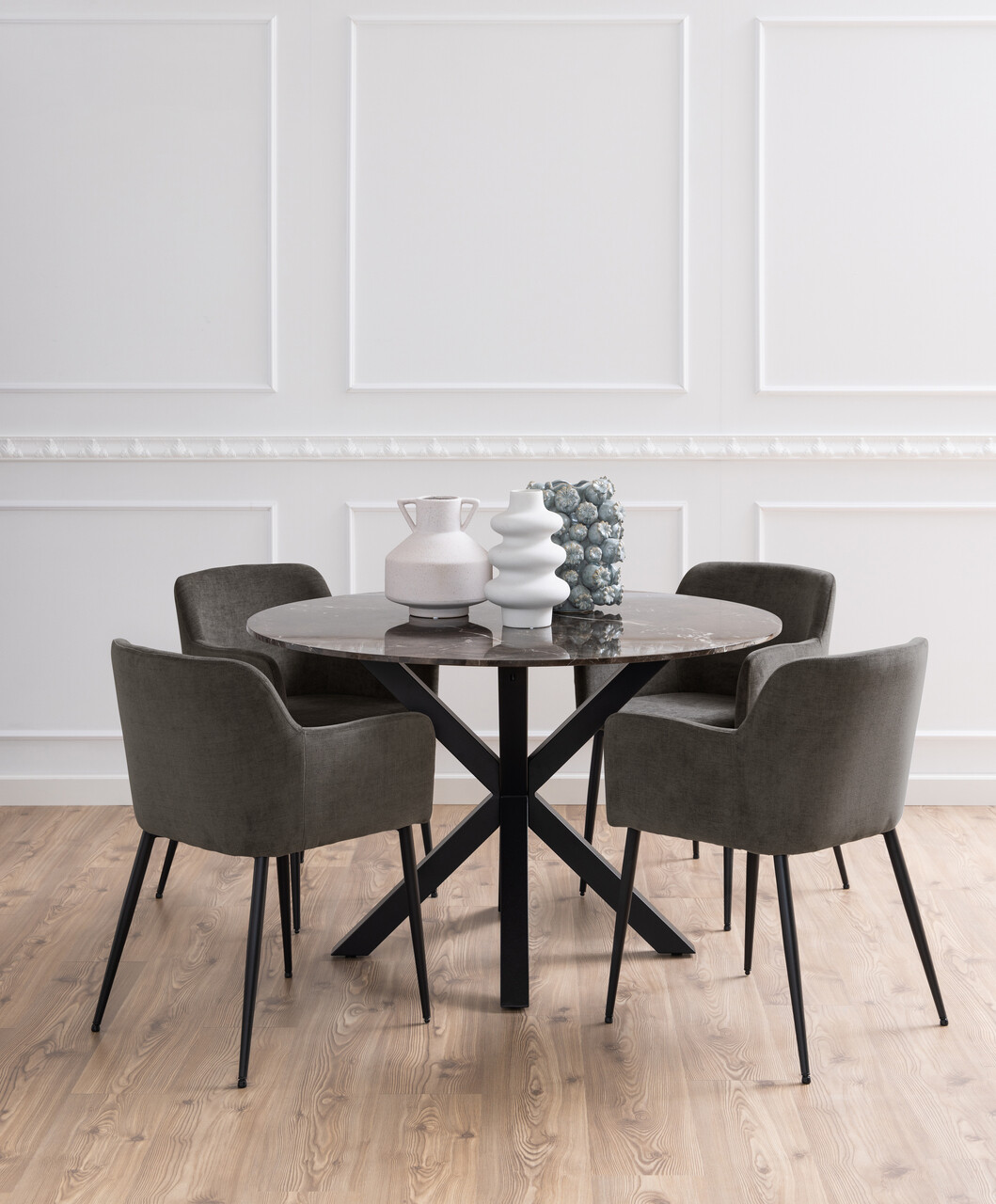 Scaun Karen, Actona, 54.5x56x80 cm, tesatura Chenille/otel, gri inchis - view 6