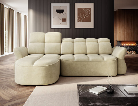 Coltar extensibil stanga 3 locuri ELTAP, Beneth, 301x185x115 cm, lemn/poliester, bej deschis