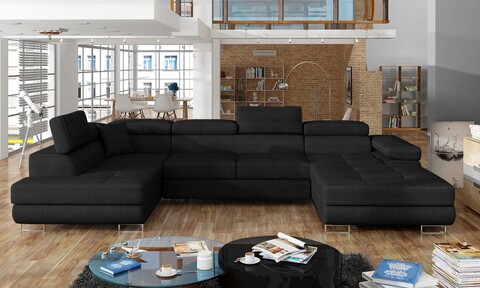 Coltar extensibil stanga 6 locuri ELTAP, Rod-309, Rodrigo, 345x202x90 cm, lemn/poliester, negru