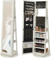 Dulap rotativ pentru bijuterii cu oglinda, Songmics, 55x161 cm, PAL/sticla, alb