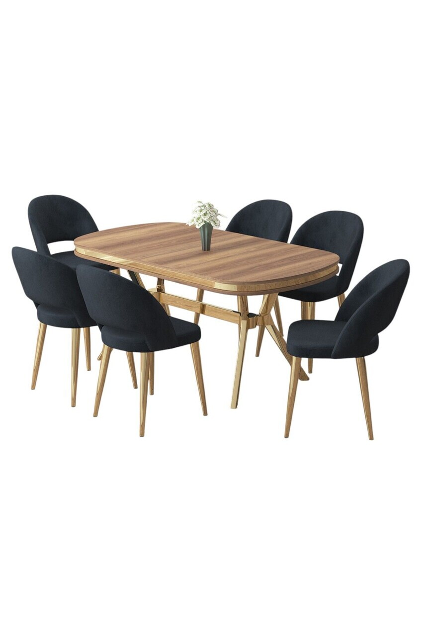 Set masa si scaune (7 piese), Hanah Home, Jita, Hazar / Aur / Antracit — imaginea 2