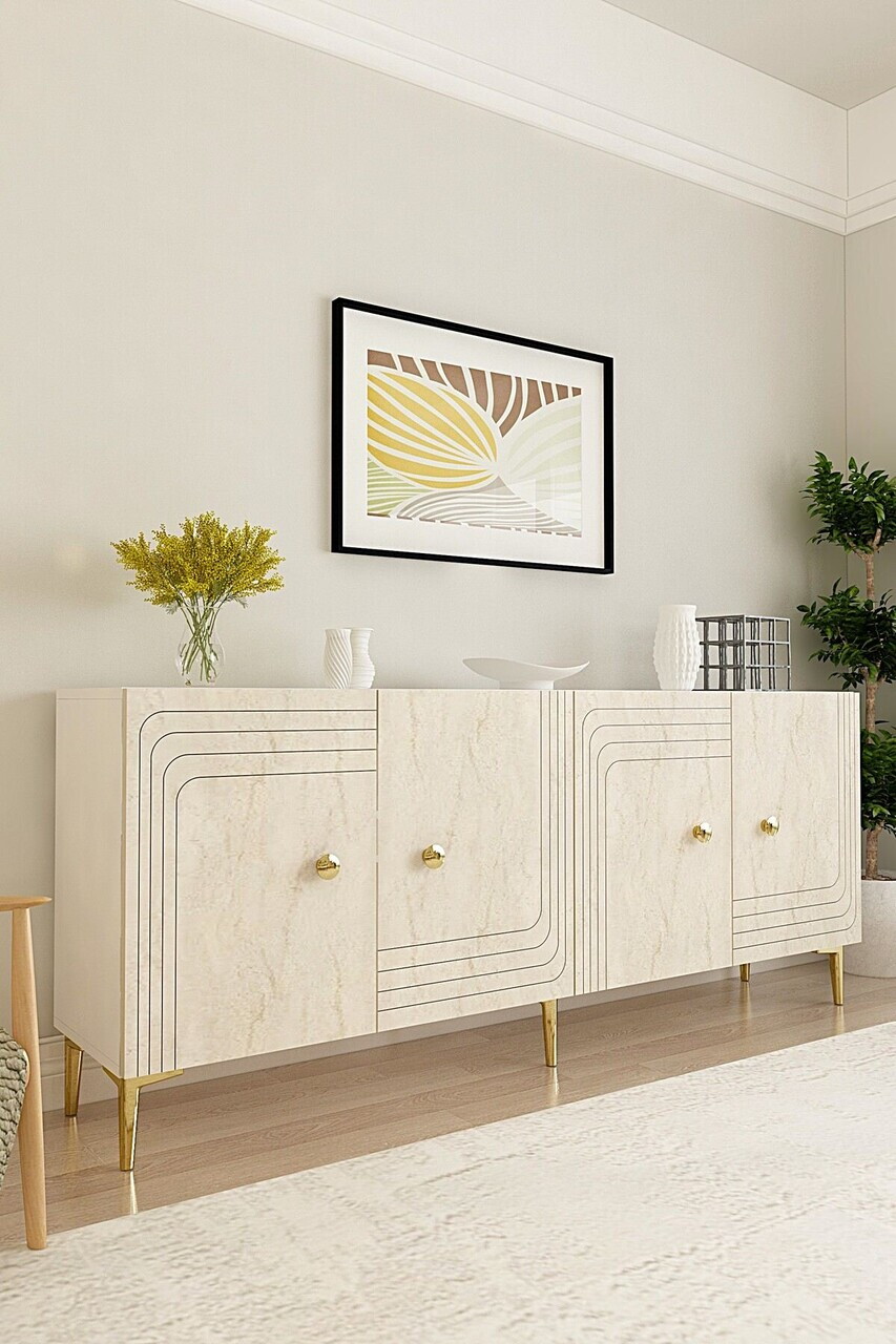 Consola, Hanah Home, Lessi 180, 180x75x32 cm, Alb / Travertin — imaginea 3