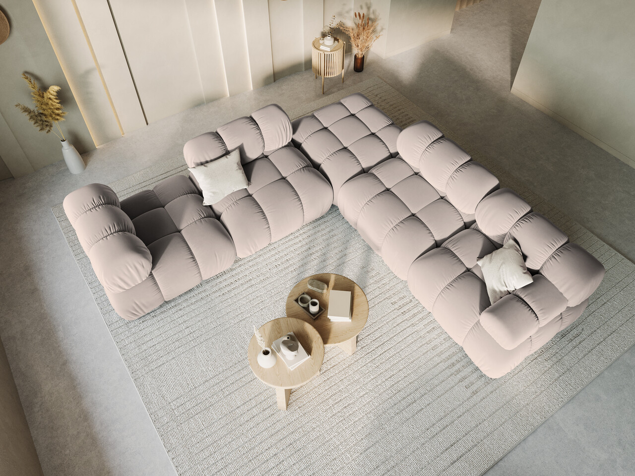 Taburet, Bellis, Micadoni Home, BL, 94x94x43 cm, catifea, bej - view 4