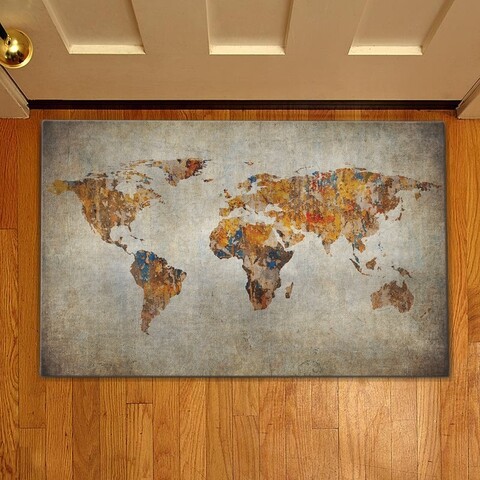 Covoras de intrare World map, Casberg, 38×58 cm, poliester, gri Casberg