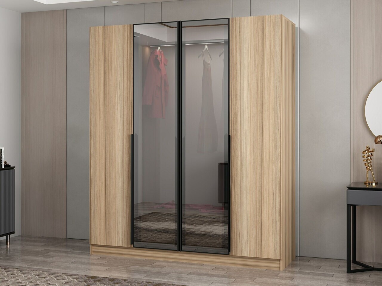 Dulap pentru haine, Hanah Home, Nisa, 180x210x52 cm, Dore — imaginea 4