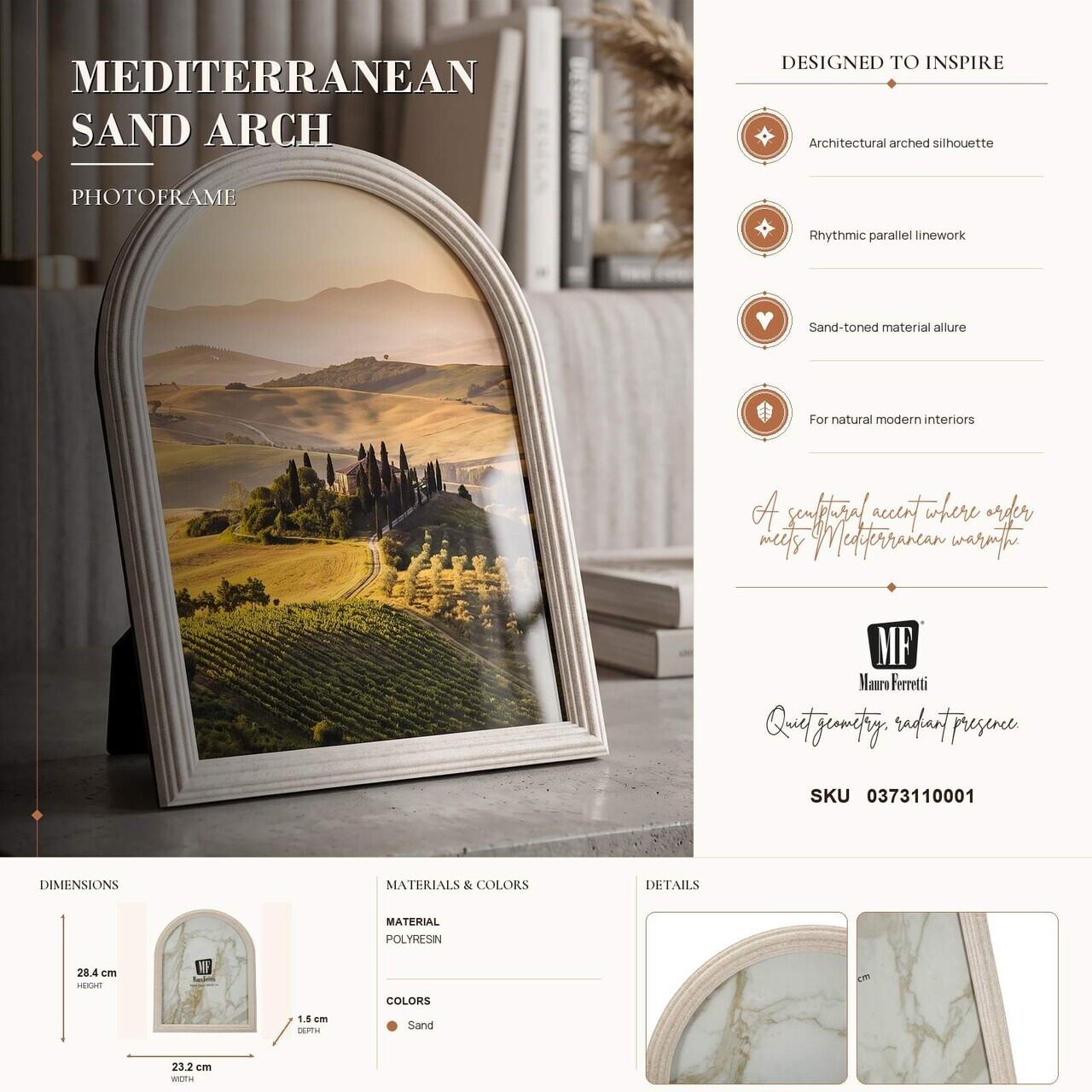 Rama foto, Mediterranean Arched, Mauro Ferretti, polirasina, 20x25 cm, nisipiu — imaginea 3