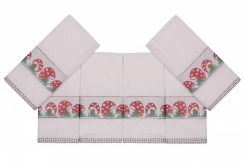 Set 6 prosoape 30x50 cm, 100% bumbac, Saheser,Bordürlü Beyaz  Kırmızı Mantar