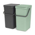 Cos de gunoi incorporat, Brabantia, Sort&Go, 2x16 L, 37x52x43 cm, polipropilena, gri inchis/verde jad