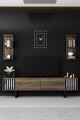 Comoda TV, Bexley, Chrome Line, 180x30x48 cm, PAL, Nuc / Negru
