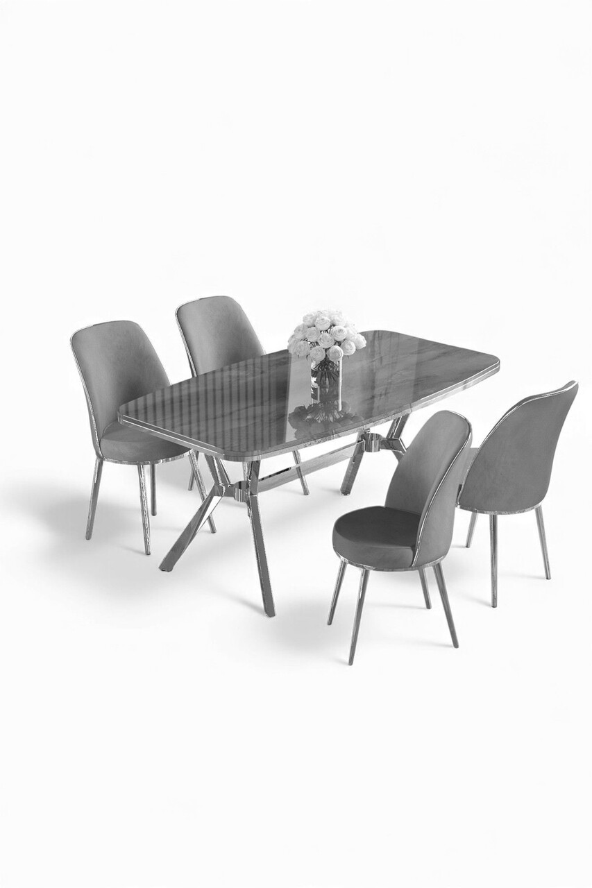 Set masă și scaune (5 bucăți), Hanah Home, Lena, Antracit / Crom / Cappuccino - view 2