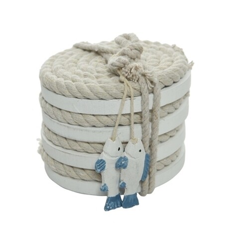 Set 4 suporturi de pahar Fish, Decoris, 10x7 cm, alb/crem