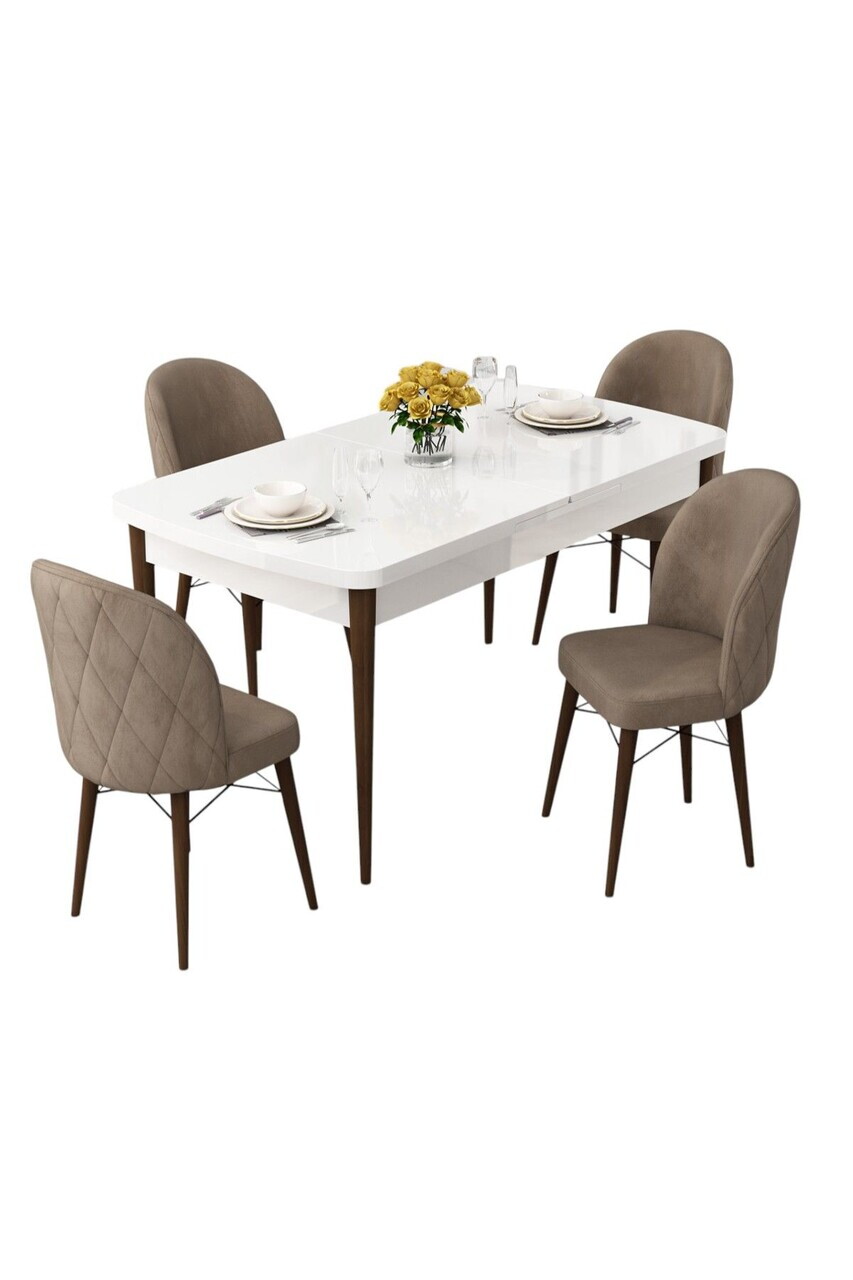 Set masa extensibila si scaune (5 piese), Hanah Home, Rut, Alb / Nuc / Cappuccino — imaginea 2