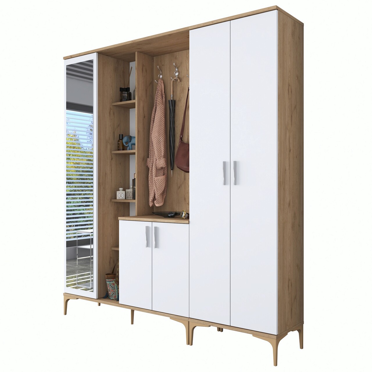 Cuier de perete, Rani, EA131, 180x198.6x37.5 cm, PAL, Nuc/Alb